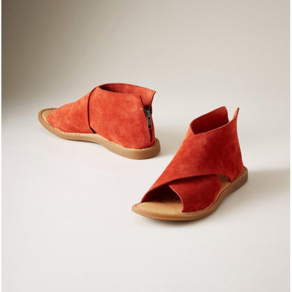 Born Iwa Red Aragosta Suede Leather Distressed Crossover Burnt Orange Sandals 6